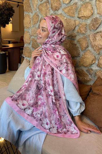 Lamelif Papatya Desen Lara Soft Şal Seker Pembe