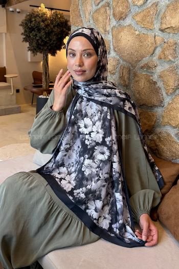 Black Cotton Striped Printed Shawl