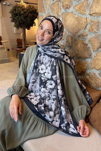 Black Cotton Striped Printed Shawl