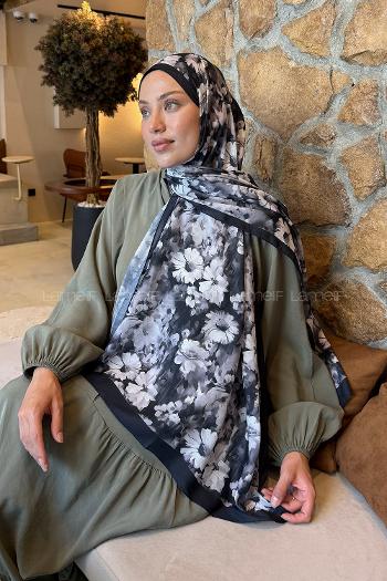 Black Cotton Striped Printed Shawl