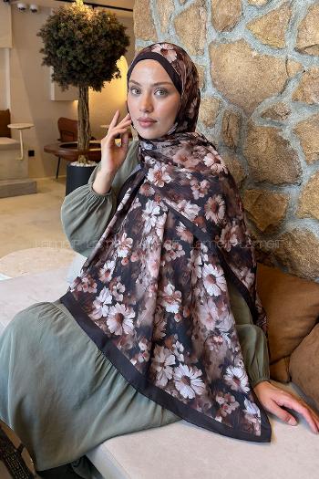 Lamelif Papatya Desen Lara Soft Şal Siyah Kahverengi