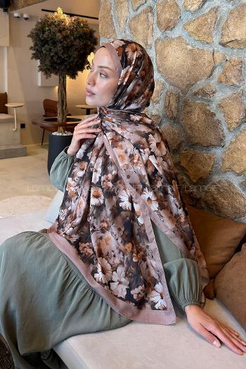 Lamelif Papatya Desen Lara Soft Şal Sütlü Kahve