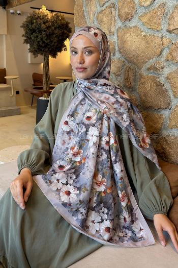 Lamelif Papatya Desen Lara Soft Şal Vizon
