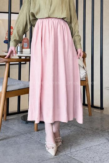 Lamelif Cep Detaylı Etek Pembe
