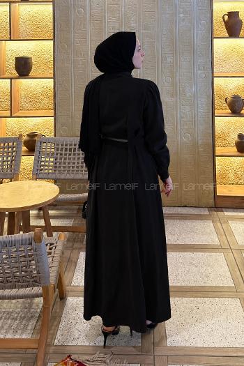 Black Shirt Collar Crepe Fabric Unprinted Dresess