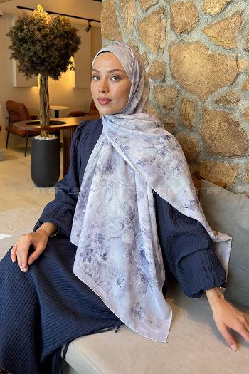 Lamelif Çiçek Desen Lara Soft Şal Lila