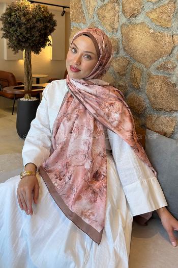 Lamelif Çiçek Desen Lara Soft Şal Sütlü Kahve