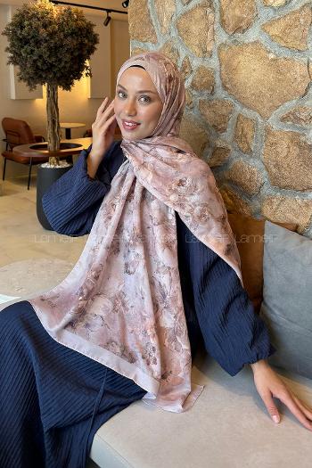 Lamelif Çiçek Desen Lara Soft Şal Vizon