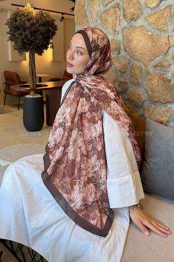 Lamelif Floral Desen Lara Soft Şal Kahverengi