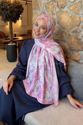Lamelif Floral Desen Lara Soft Şal Şeker Pembe