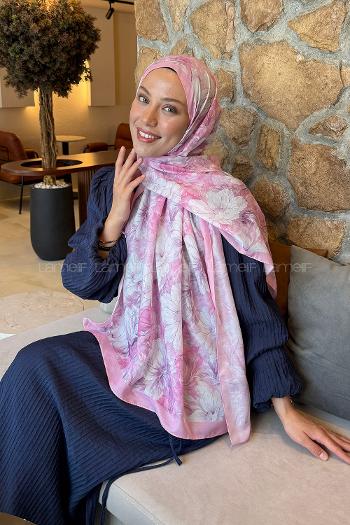 Lamelif Floral Desen Lara Soft Şal Şeker Pembe