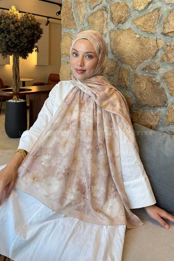 Lamelif Flower Desen Lara Soft Şal Bej
