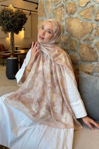 Lamelif Flower Desen Lara Soft Şal Bej