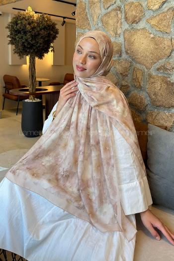 Lamelif Flower Desen Lara Soft Şal Bej