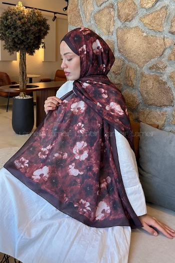 Lamelif Flower Desen Lara Soft Şal Koyu Bordo
