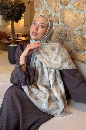 Lamelif Flower Desen Lara Soft Şal Küf Yeşili