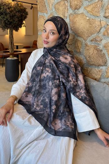 Lamelif Flower Desen Lara Soft Şal Siyah