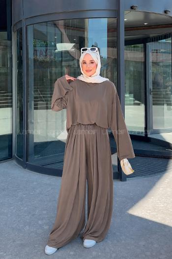 Lamelif Pile Detaylı Oysho Salaş Takım Toprak Rengi