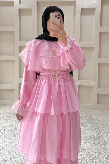 Lamelif Kat Kat Prenses Elbise Pembe