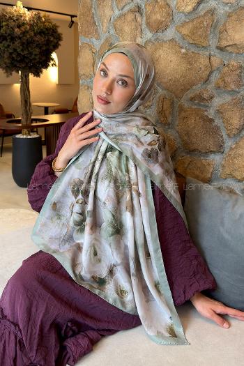 Lamelif Zambak Desen Lara Soft Şal Adaçayı