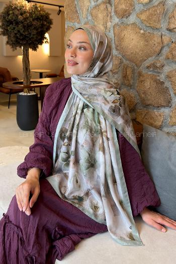 Lamelif Zambak Desen Lara Soft Şal Adaçayı