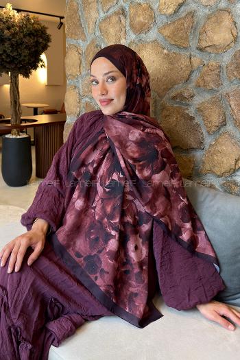 Lamelif Zambak Desen Lara Soft Şal Bordo