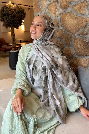 Lamelif Zambak Desen Lara Soft Şal Mint Yeşili