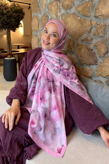 Lamelif Zambak Desen Lara Soft Şal Şeker Pembe