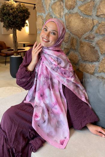 Lamelif Zambak Desen Lara Soft Şal Şeker Pembe