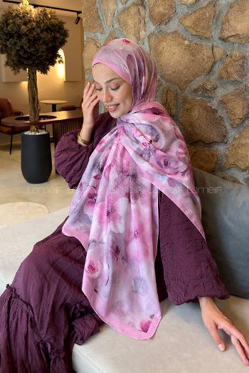 Lamelif Zambak Desen Lara Soft Şal Şeker Pembe