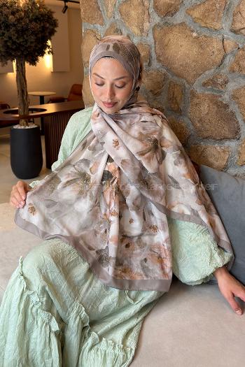 Lamelif Zambak Desen Lara Soft Şal Toprak