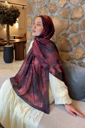 Lamelif Çiçek Desen Lara Soft Şal Bordo