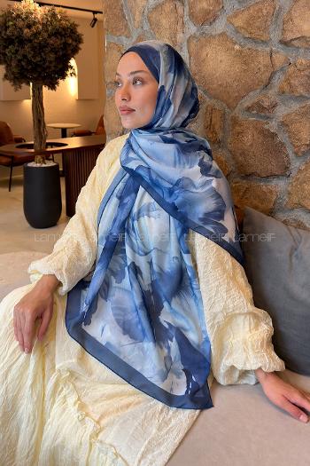 Midnight Blue Cotton Striped Printed Shawl