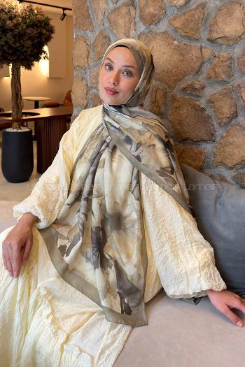 Lamelif Çiçek Desen Lara Soft Şal Mint Yeşili