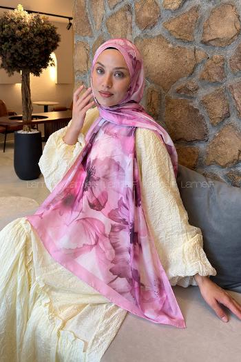 Lamelif Çiçek Desen Lara Soft Şal Şeker Pembe