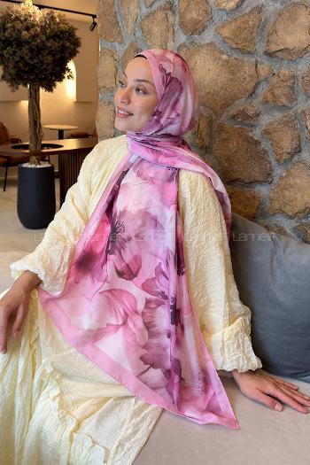 Lamelif Çiçek Desen Lara Soft Şal Şeker Pembe