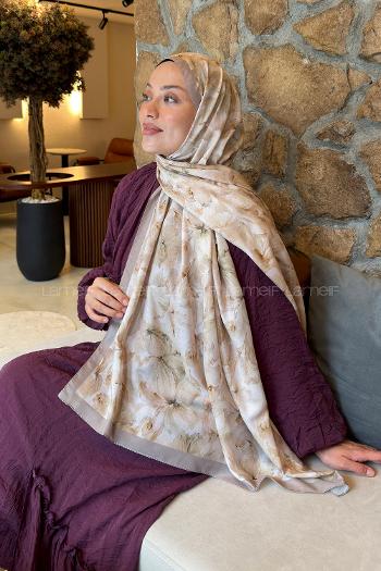 Lamelif Lale Desen Lara Soft Şal Antik Bej