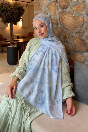 Lamelif Lale Desen Lara Soft Şal Bebe Mavisi