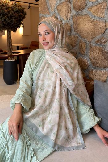 Lamelif Lale Desen Lara Soft Şal Çağla Yeşili