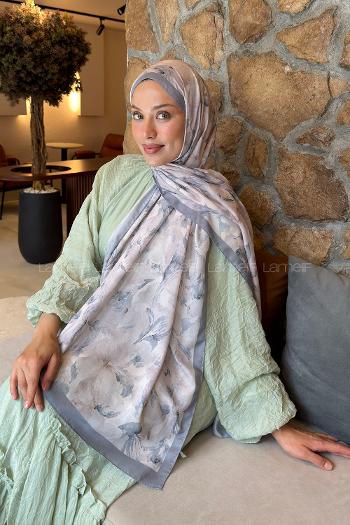Lamelif Lale Desen Lara Soft Şal Gri