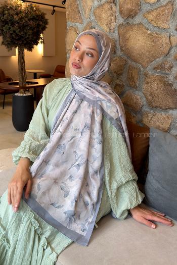 Lamelif Lale Desen Lara Soft Şal Gri