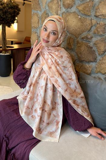 Lamelif Lale Desen Lara Soft Şal Sarı