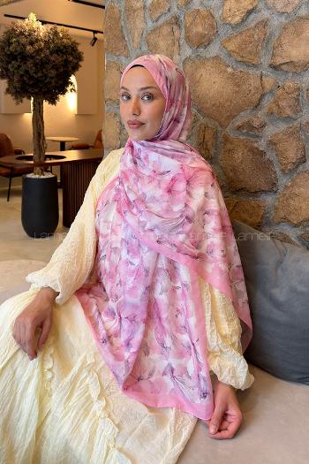 Lamelif Lale Desen Lara Soft Şal Şeker Pembe