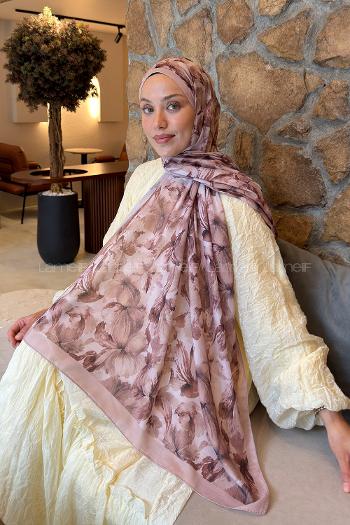 Lamelif Lale Desen Lara Soft Şal Vizon
