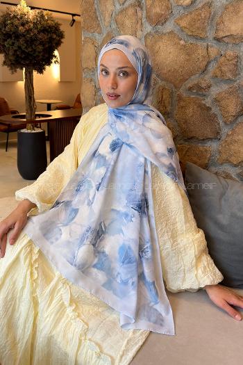 Lamelif Poeny Desen Lara Soft Şal Bebe Mavisi