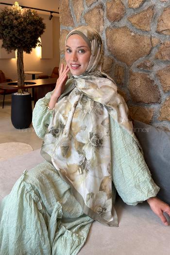 Mint Green Cotton Striped Printed Shawl