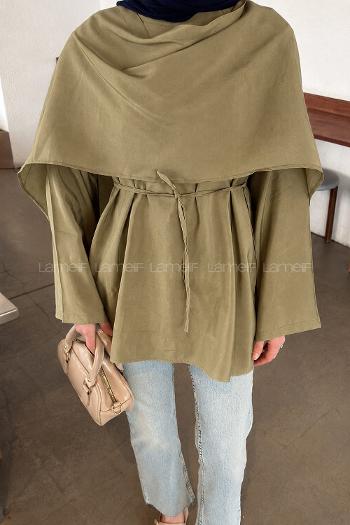 Oil Green Crew Neck Viscose Fabric Unprinted Tunic