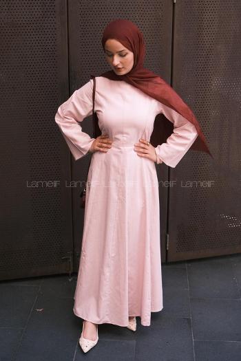 Pink Crew Neck Linen Unprinted Dresess