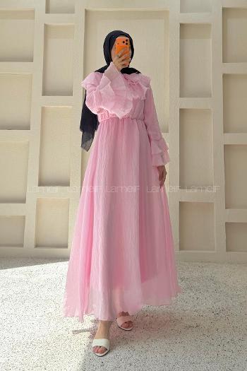 Pink Peter Pan Collar Viscose Unprinted Dresess