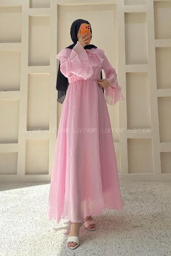 Pink Peter Pan Collar Viscose Unprinted Dresess
